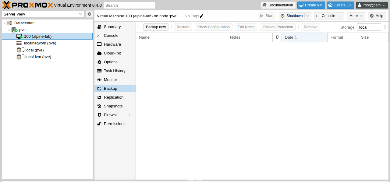 تب Backup برای ماشین مجازی